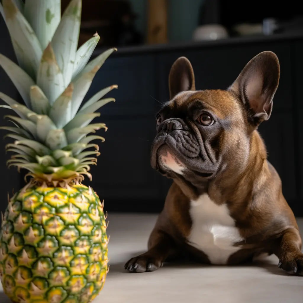 Frenchies are looking at the pineapple